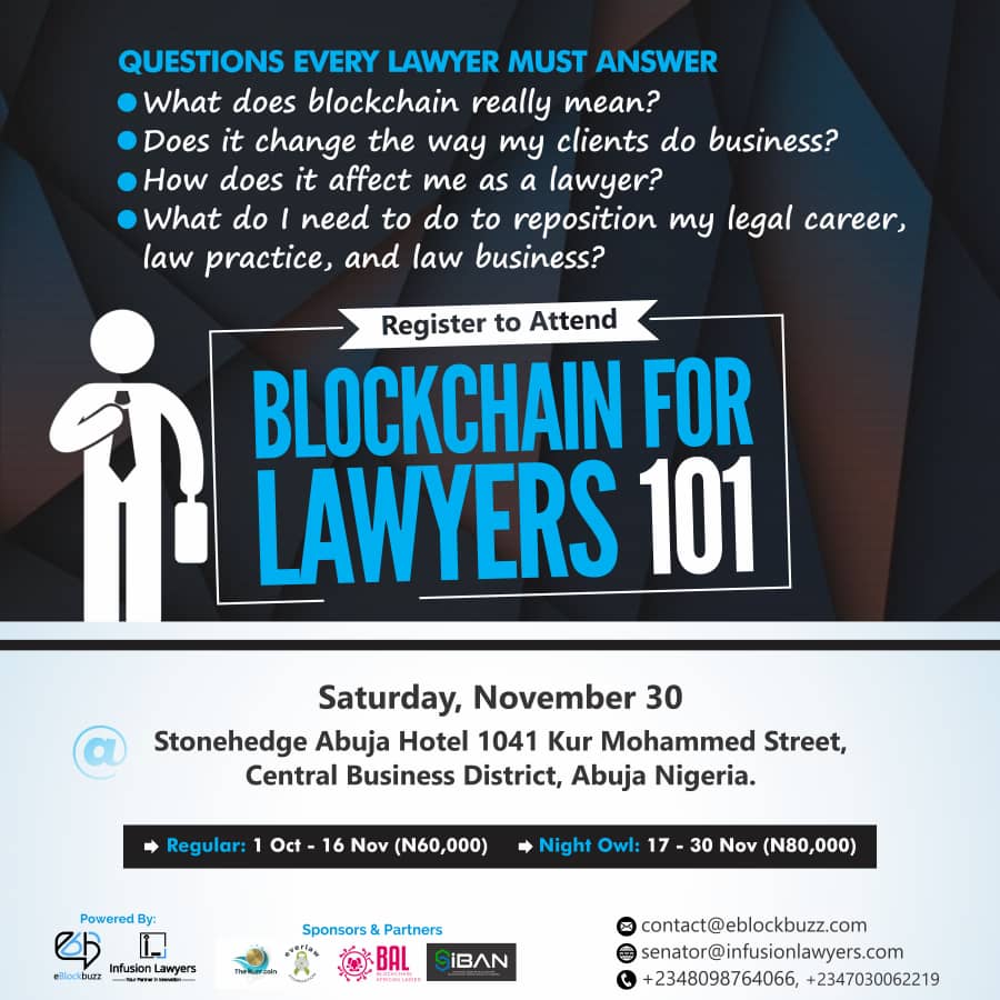 Register for Blockchain for Lawyers 101, 30 November 2019, Abuja FCT